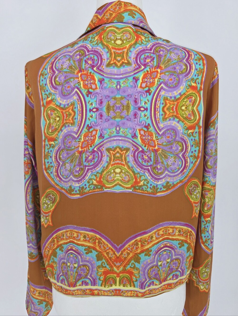 Rachel Zoe Tie Front Blouse M Boho Paisley Print Long Sleeve Crop Top - Picture 4 of 10